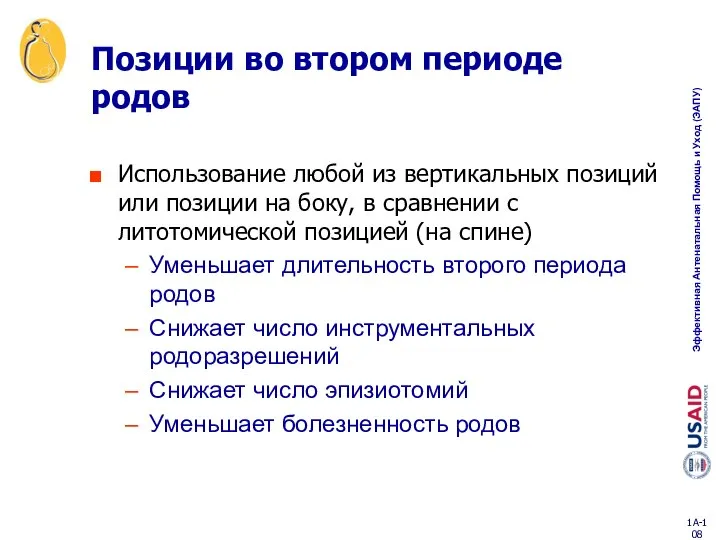 Позиции во втором периоде родов Использование любой из вертикальных позиций или