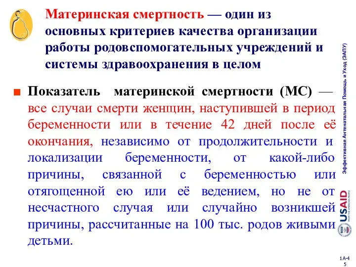 Материнская смертность — один из основных критериев качества организации работы родовспомогательных