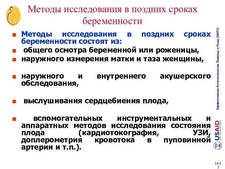 Методы исследования в поздних сроках беременности состоят из: общего осмотра беременной