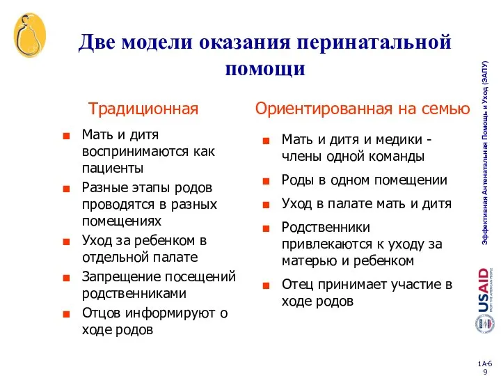 Две модели оказания перинатальной помощи Мать и дитя воспринимаются как пациенты