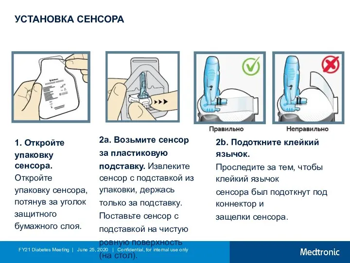 УСТАНОВКА СЕНСОРА 1. Откройте упаковку сенсора. Откройте упаковку сенсора, потянув за