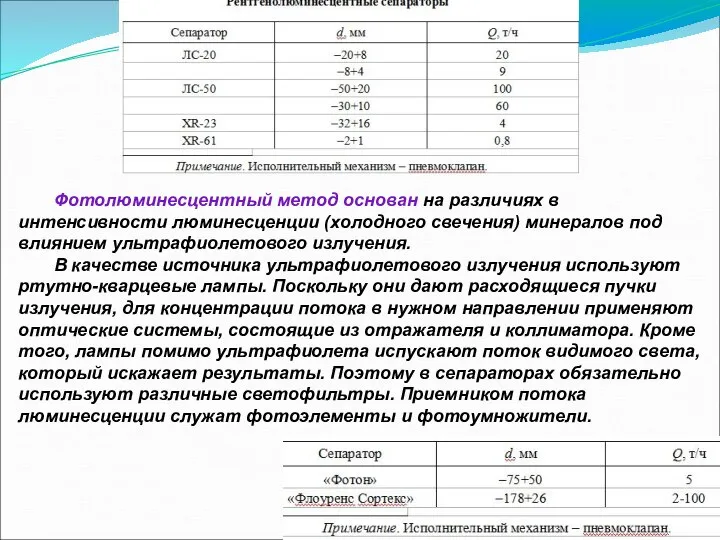 Фотолюминесцентный метод основан на различиях в интенсивности люминесценции (холодного свечения) минералов