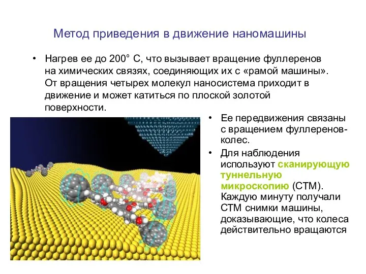 Метод приведения в движение наномашины Нагрев ее до 200° С, что