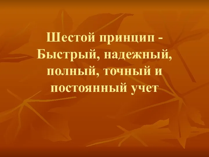 Шестой принцип - Быстрый, надежный, полный, точный и постоянный учет