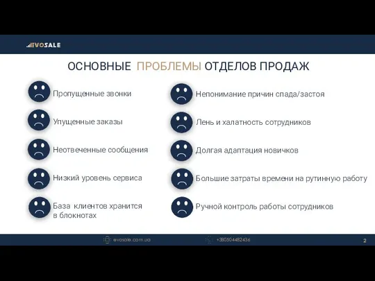 ОСНОВНЫЕ ПРОБЛЕМЫ ОТДЕЛОВ ПРОДАЖ Пропущенные звонки Упущенные заказы Неотвеченные сообщения Низкий