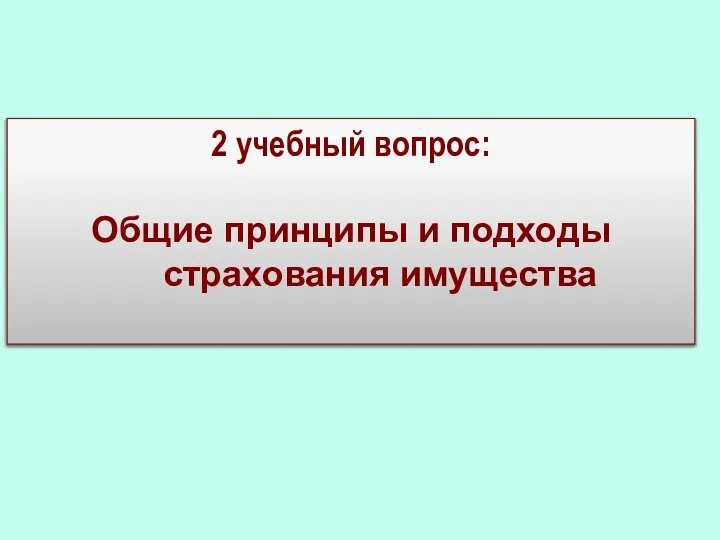 2 учебный вопрос: Общие принципы и подходы страхования имущества