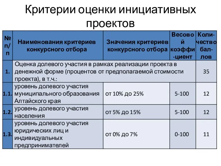 Критерии оценки инициативных проектов