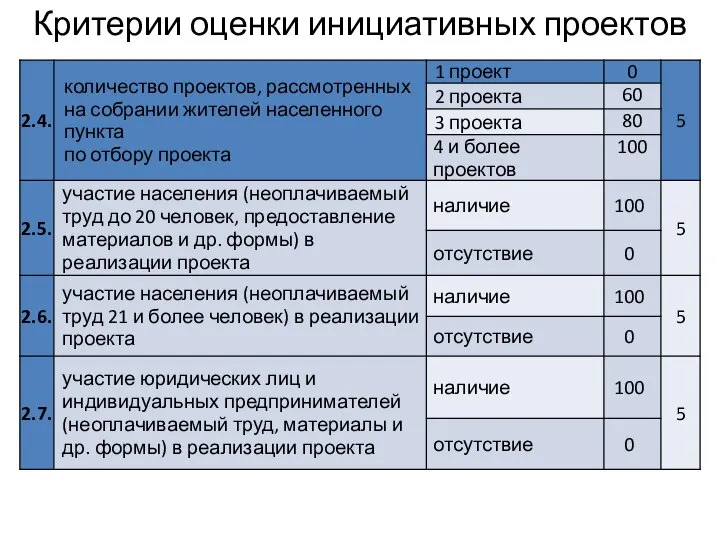 Критерии оценки инициативных проектов