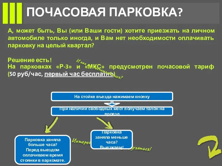 ПОЧАСОВАЯ ПАРКОВКА? А, может быть, Вы (или Ваши гости) хотите приезжать