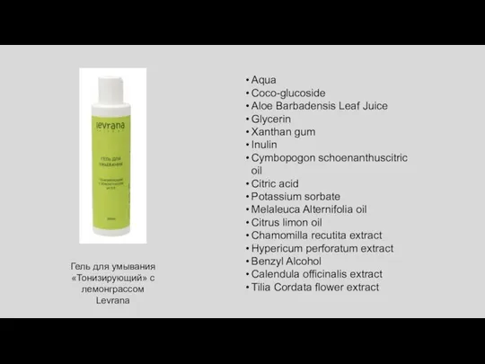 Aqua Сoco-glucoside Aloe Barbadensis Leaf Juice Glycerin Xanthan gum Inulin Cymbopogon