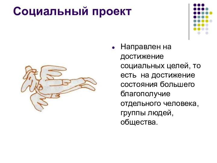 Социальный проект Направлен на достижение социальных целей, то есть на достижение