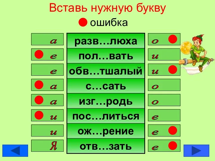 Вставь нужную букву ошибка о а е и и е о