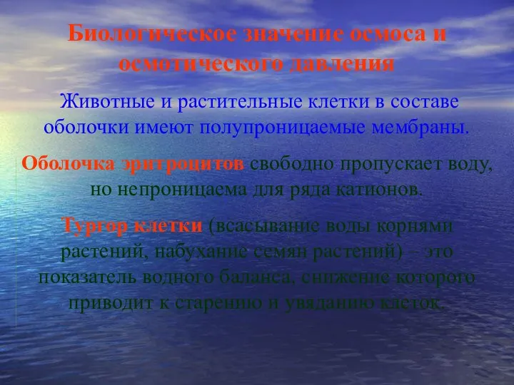 Биологическое значение осмоса и осмотического давления Животные и растительные клетки в