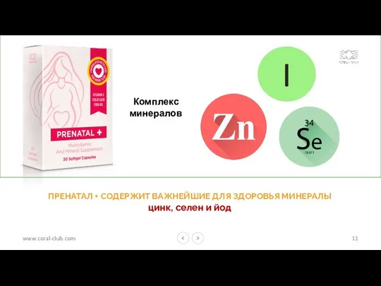 ПРЕНАТАЛ + СОДЕРЖИТ ВАЖНЕЙШИЕ ДЛЯ ЗДОРОВЬЯ МИНЕРАЛЫ цинк, селен и йод Комплекс минералов