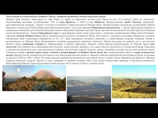 Лесостепная и степная область Южного Урала с широким развитием лесных высотных
