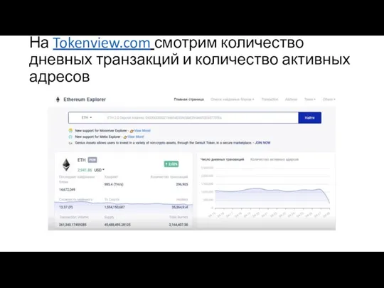 На Tokenview.com смотрим количество дневных транзакций и количество активных адресов