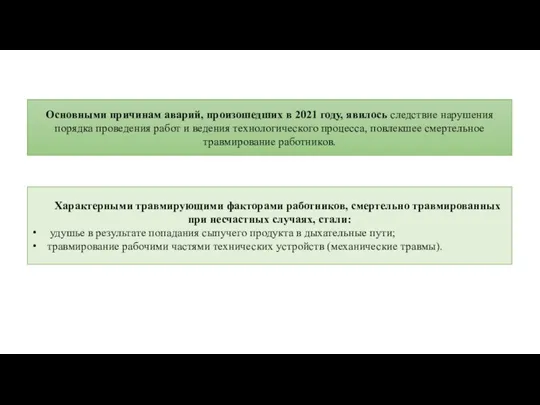 Основными причинам аварий, произошедших в 2021 году, явилось следствие нарушения порядка