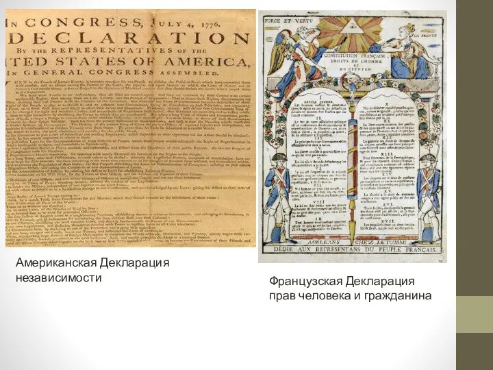 Американская Декларация независимости Французская Декларация прав человека и гражданина