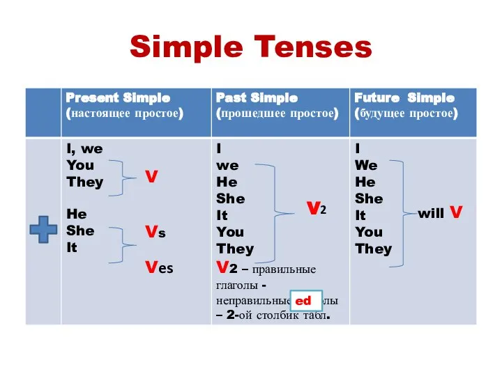 Simple Tenses V Vs Ves V2 ed will V