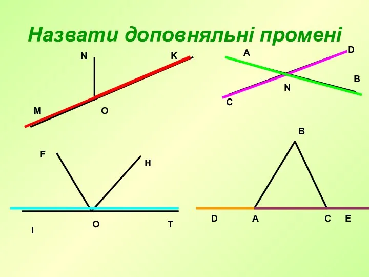 Назвати доповняльні промені K M N A B C D T