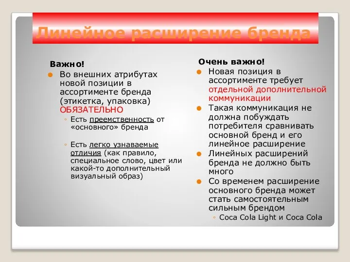 Линейное расширение бренда Важно! Во внешних атрибутах новой позиции в ассортименте