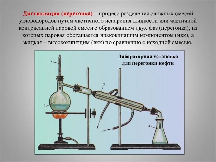 Дистилляция (перегонка) – процесс разделения сложных смесей углеводородов путем частичного испарения