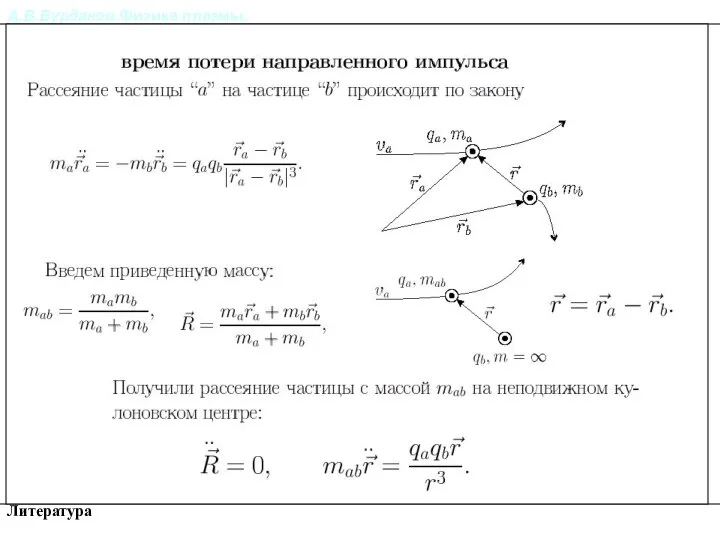 А.В.Бурдаков.Физика плазмы. Литература Релаксация импульса и энергии частиц в плазме.