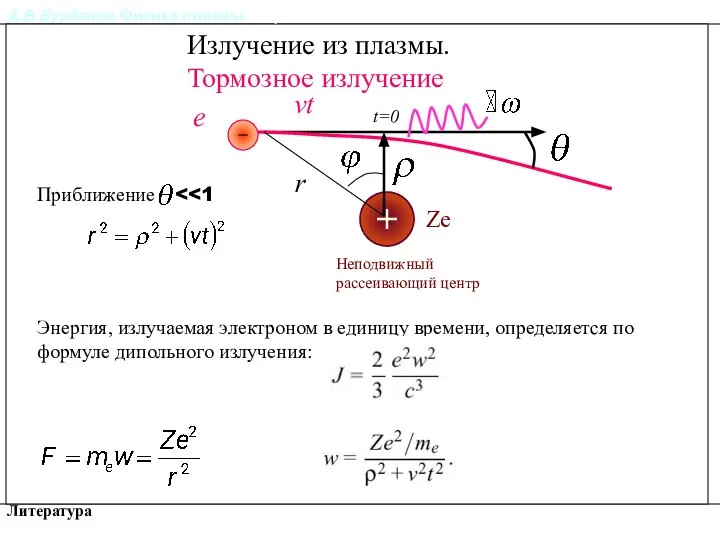 А.В.Бурдаков.Физика плазмы. Литература Излучение из плазмы. Ландау, Лифшиц. Механика, §19 е