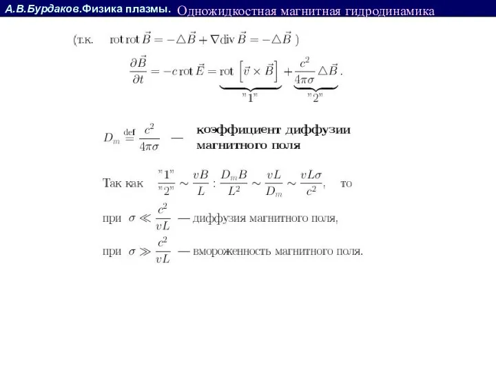 А.В.Бурдаков.Физика плазмы. Одножидкостная магнитная гидродинамика