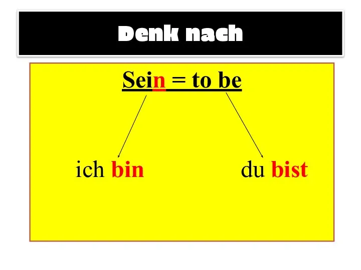 Sein = to be ich bin du bist Denk nach