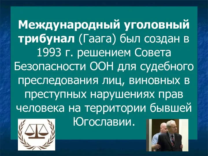 Международный уголовный трибунал (Гаага) был создан в 1993 г. решением Совета
