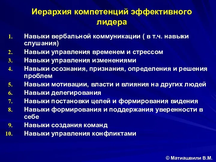 Навыки вербальной коммуникации ( в т.ч. навыки слушания) Навыки управления временем