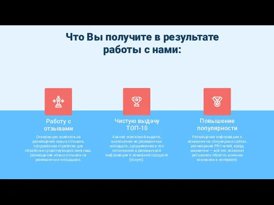 Работу с отзывами Стимуляция клиентов на размещение новых отзывов, продуманная стратегия