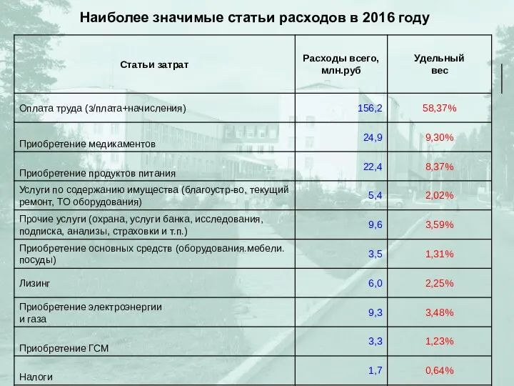 Наиболее значимые статьи расходов в 2016 году