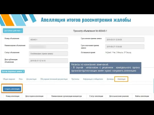 Апелляция итогов рассмотрения жалобы Нюансы по написанию замечаний: - В случае