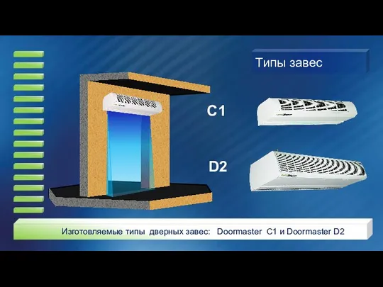 Типы завес C1 D2 Изготовляемые типы дверных завес: Doormaster C1 и Doormaster D2