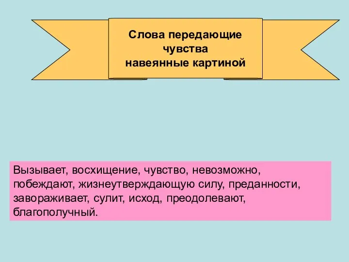 Слова передающие чувства навеянные картиной Вызывает, восхищение, чувство, невозможно, побеждают, жизнеутверждающую