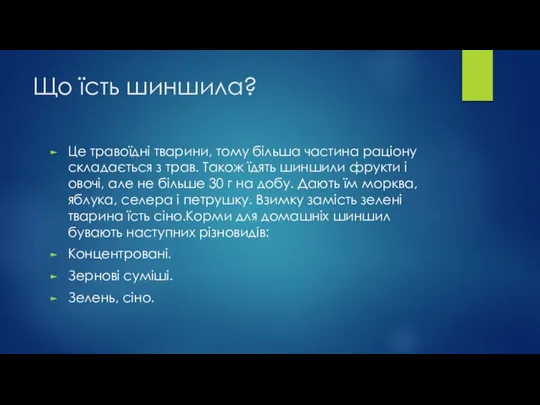 Що їсть шиншила? Це травоїдні тварини, тому більша частина раціону складається