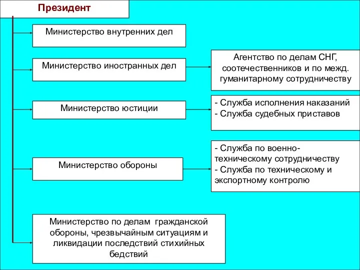 Президент Министерство внутренних дел Министерство иностранных дел Агентство по делам СНГ,