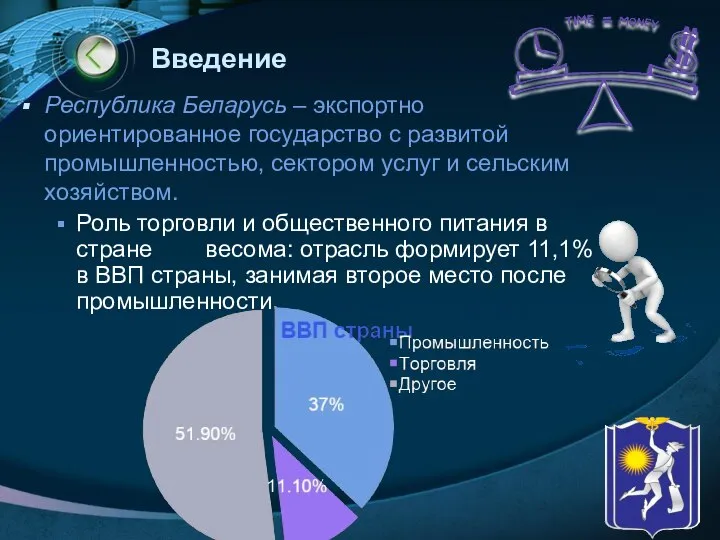 Введение Республика Беларусь – экспортно ориентированное государство с развитой промышленностью, сектором