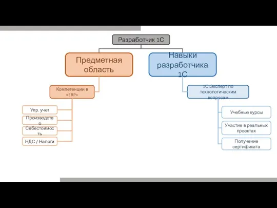 Навыки разработчика 1С Предметная область Разработчик 1С Компетенции в «ERP» Упр.