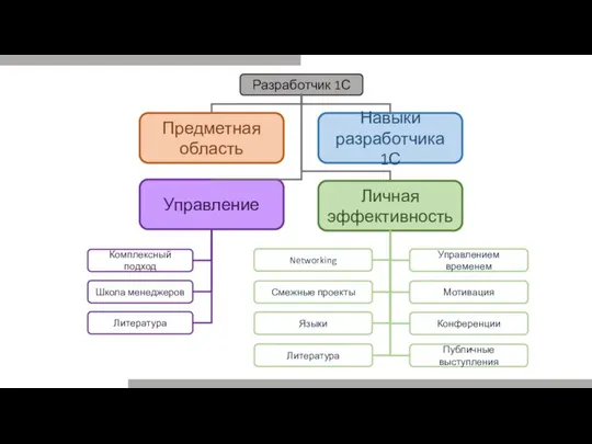 Навыки разработчика 1С Предметная область Разработчик 1С Управление Личная эффективность Школа