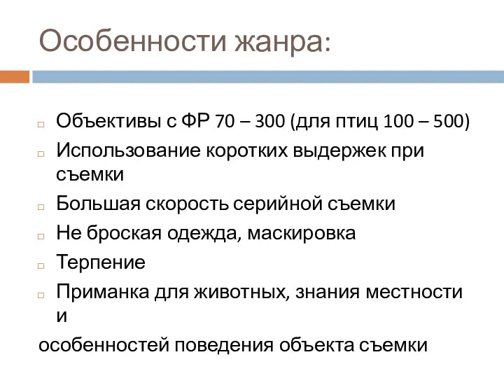 Особенности жанра: Объективы с ФР 70 – 300 (для птиц 100