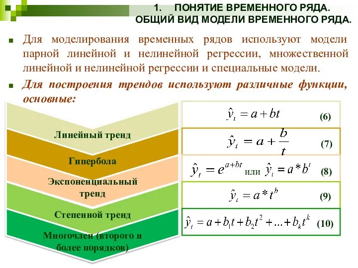 ПОНЯТИЕ ВРЕМЕННОГО РЯДА. ОБЩИЙ ВИД МОДЕЛИ ВРЕМЕННОГО РЯДА. Для моделирования временных