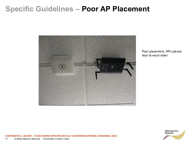 Specific Guidelines – Poor AP Placement Poor placement, APs placed near to each other