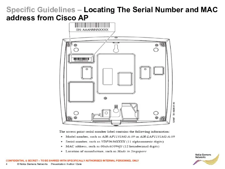 Specific Guidelines – Locating The Serial Number and MAC address from Cisco AP