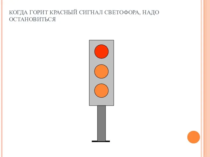 КОГДА ГОРИТ КРАСНЫЙ СИГНАЛ СВЕТОФОРА, НАДО ОСТАНОВИТЬСЯ