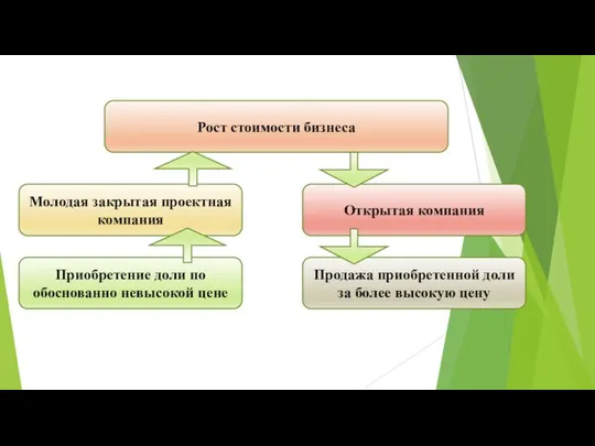 Приобретение доли по обоснованно невысокой цене Молодая закрытая проектная компания Рост