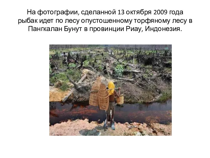 На фотографии, сделанной 13 октября 2009 года рыбак идет по лесу