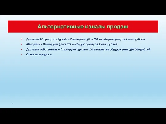 Альтернативные каналы продаж Доставка Сбермаркет; Igoods – Планируем 3% от ТО